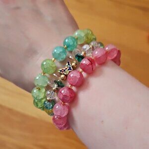 Multicolor Stackable Beaded Bracelet Set With Butterfly Charm